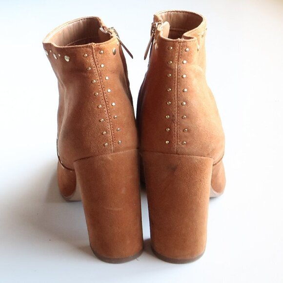 Sam Edelman Tan Suede Leather Round Toe Block Heel Studded Ankle Boots Booties - Picture 6 of 16